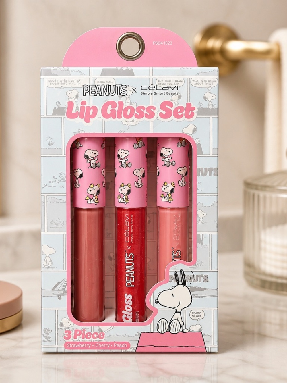 Peanuts x Célavi 3 Pc Lip Gloss Set Snoopy Strawberry Cherry Peach NWT